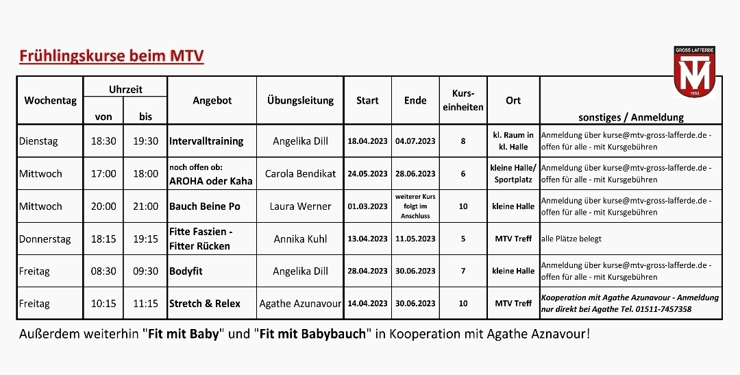 Neue Kurse starten