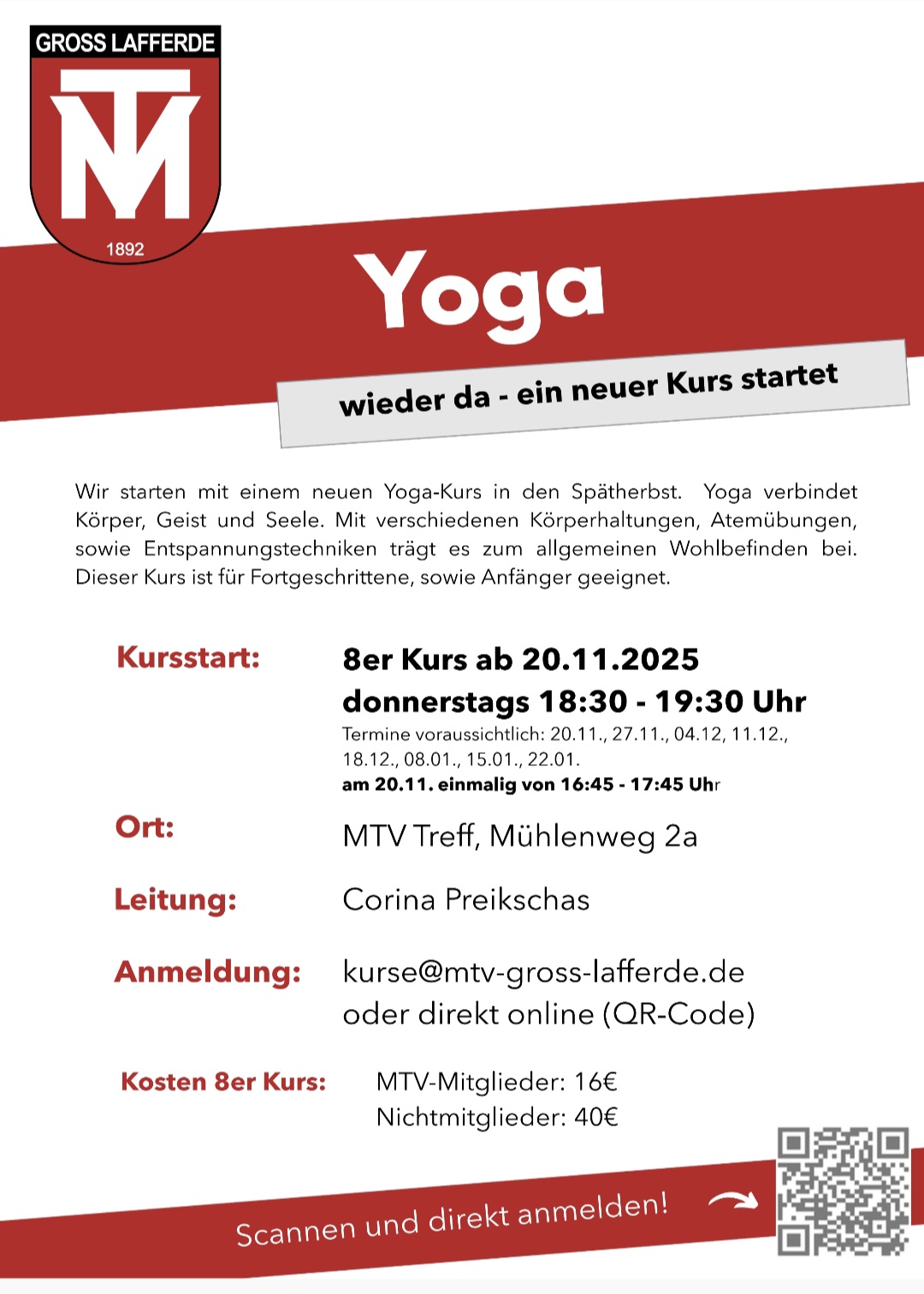 ein neuer Yoga-Kurs beginnt